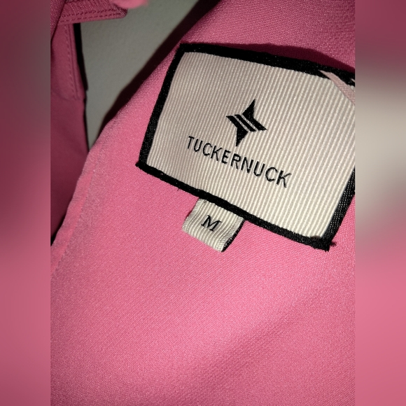 Tuckernuck (Sz M) Pink Ruffle Neck V-Back Tie Bow Sleeveless Shift Blythe Dress - Picture 2 of 10